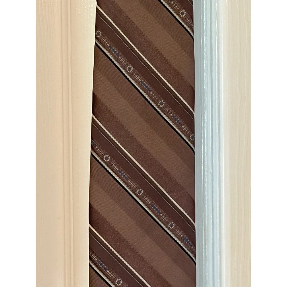 Andurst Custom Men's Neck Tie, Brown Stripes, Rust, Dacron Polyester Made in USA